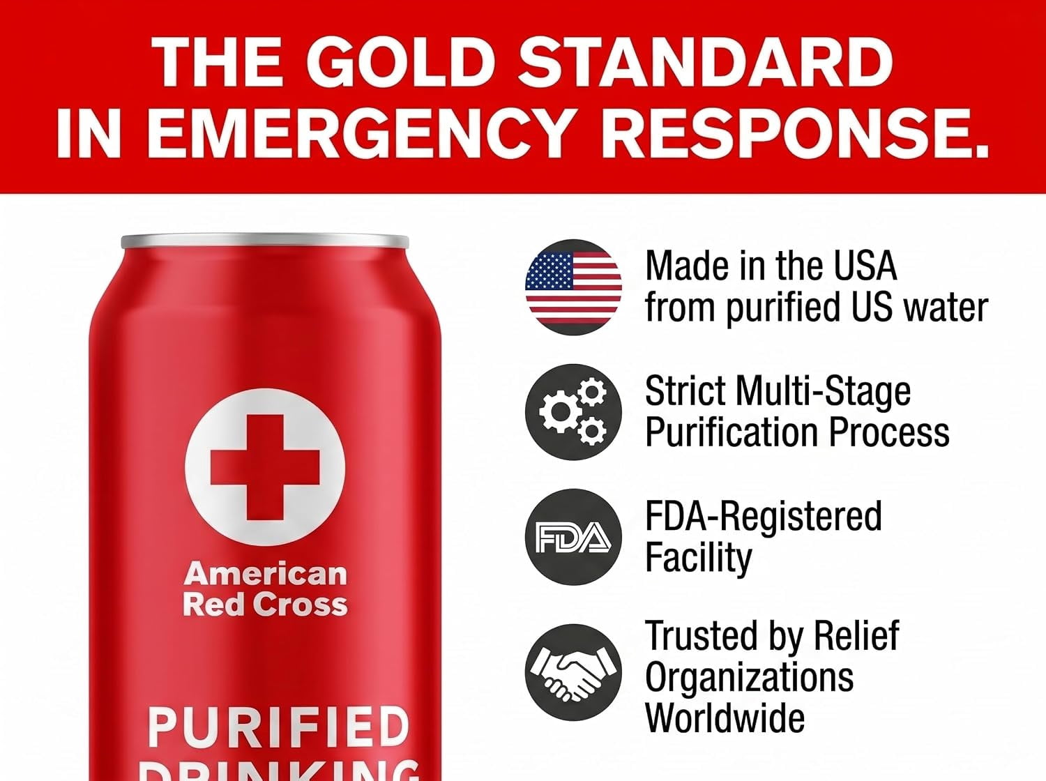 American Red Cross Licensed Emergency Drinking Water Cans by Aqua Emergency 12 Pack (16 fl oz / 473 ml Each) – 50 Year Shelf Life Long Term Water Storage, Disaster Preparedness Survival Supply