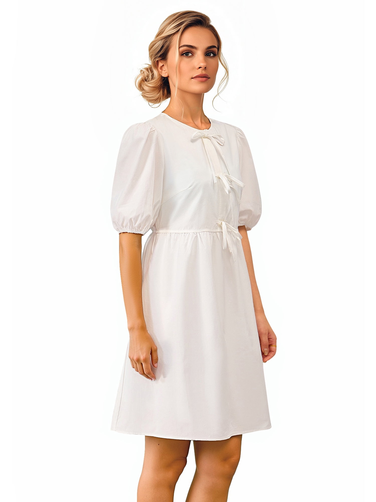 PRETTYGARDEN Women's Bow Front Mini Dress with Puff Sleeves, Sizes S-XXL