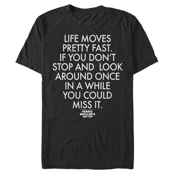 Men's Ferris Bueller's Day Off Life Moves Fast Graphic Tee Black 2X Large