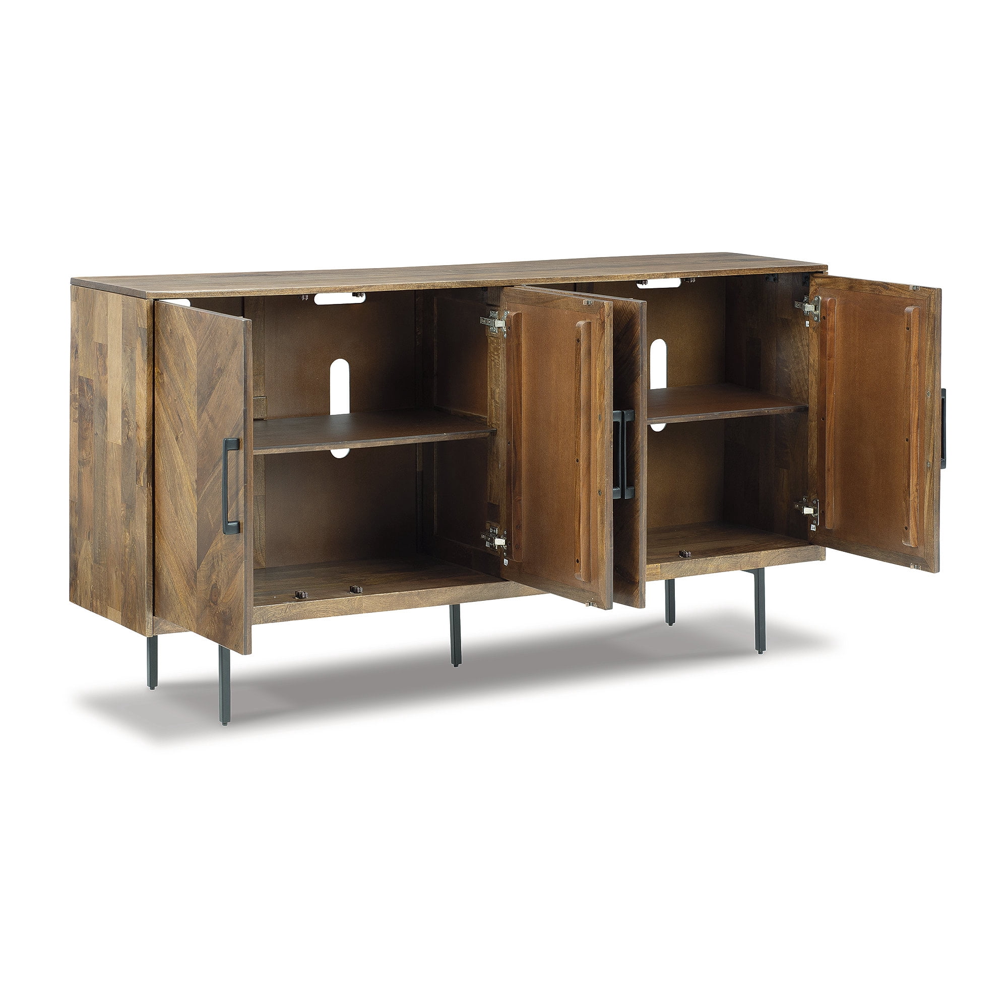 Signature Design by Ashley Prattville Contemporary Accent Cabinet with 4 Chevron Pattern Doors, Brown