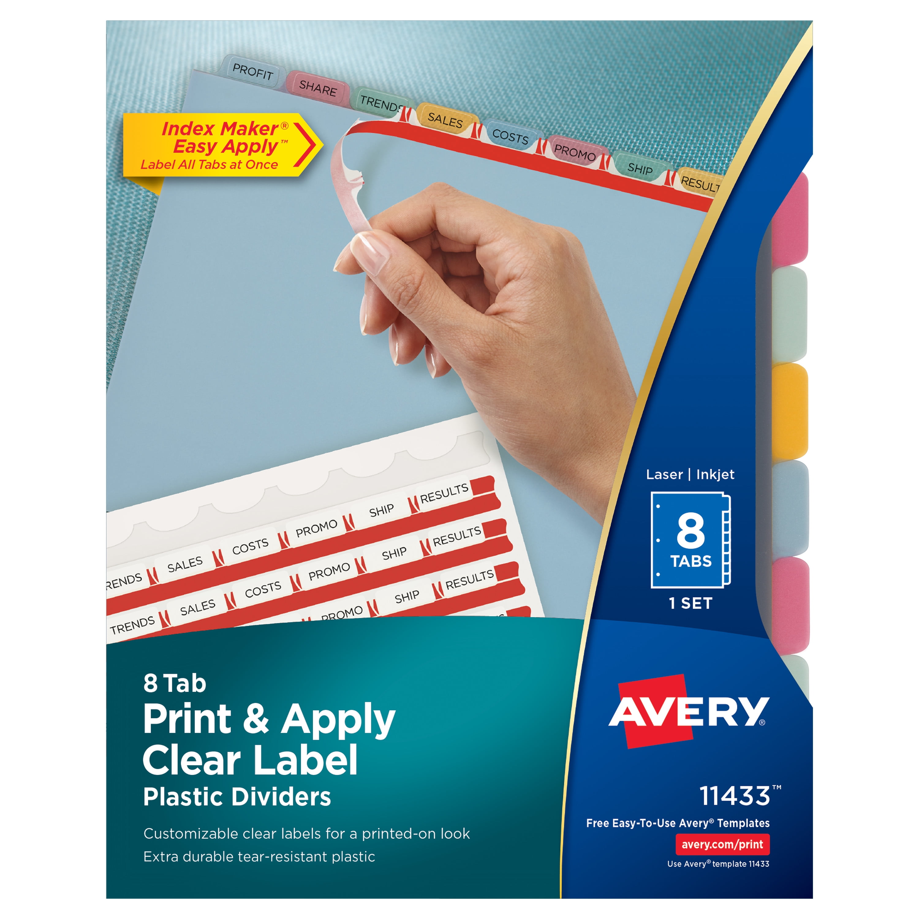 Avery 8 Tab Plastic Dividers for 3 Ring Binder, Easy Print & Apply
