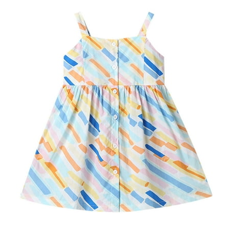 

Qufokar Girls Animal Print Clothes Concert Dress for Girls Baby Summer Button Cute Straps Print Girls Toddler Dress Sleeveless Kids Girls Dress&Skirt