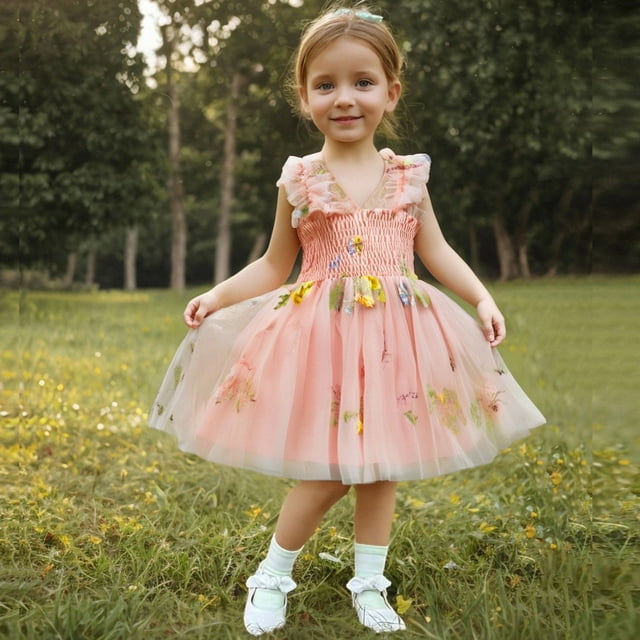 LOVZFMLL Robe à Manches Courtes Imprimée pour Tout-Petits Enfants Robe Évasée Extensible