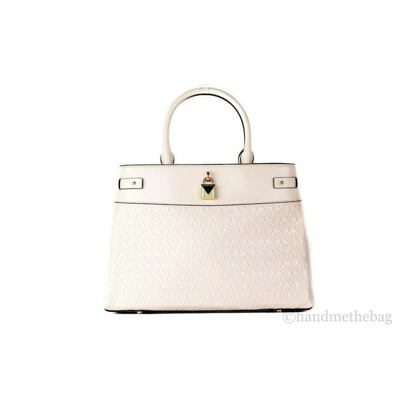 Michael Kors Gramercy Large Embossed Signature Leather Satchel Crossbody Handbag (Powder Blush)