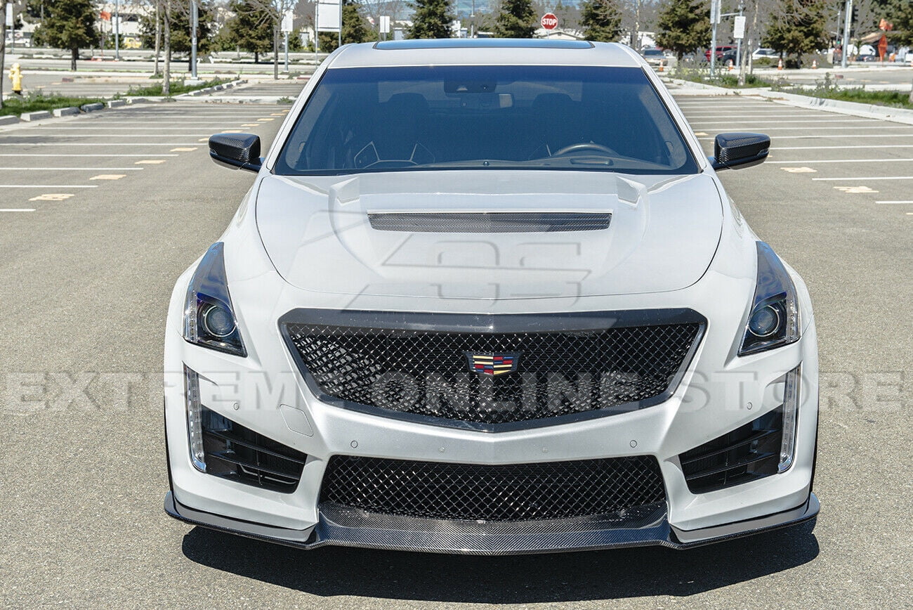 Extreme Online Store Replacement for 2016-2019 Cadillac CTS-V Carbon Package Style Carbon Fiber Front Bumper Lower Lip Splitter