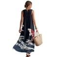 thumbnail image 2 of Jiueut Koi Fish Wave Print Sleeveless Crewneck Spring Summer Maxi Dresses for Women Linen Look Sleeveless Tank Dress Breathable Casual Resort Wear Vacation Travel, XL, 2 of 7