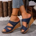 thumbnail image 3 of Dakaela Women Dressy Wedge Sandals Comfortable Walking Soft Leather Platform Slides Arch Support Casual Slip on Summer Shoes Size 6-10 Blue, 3 of 9