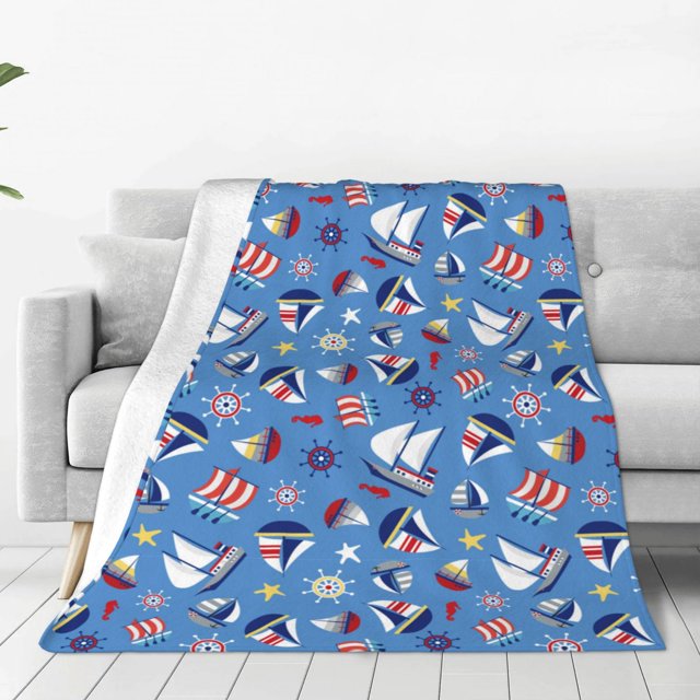 Balery Colorful Sailing Ship Manta de Felpa Suave y Acogedora – Cobija de Franela Aterciopelada para Cama, Lavable y Cálida para Sofá, Mascotas, Transpirable-80"x60"
