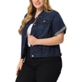 thumbnail image 4 of Agnes Orinda Women's Plus Size Trucker Jackets Button Front Short Sleeves Casual Crop Denim Jacket 2X Dark Blue, 4 of 6