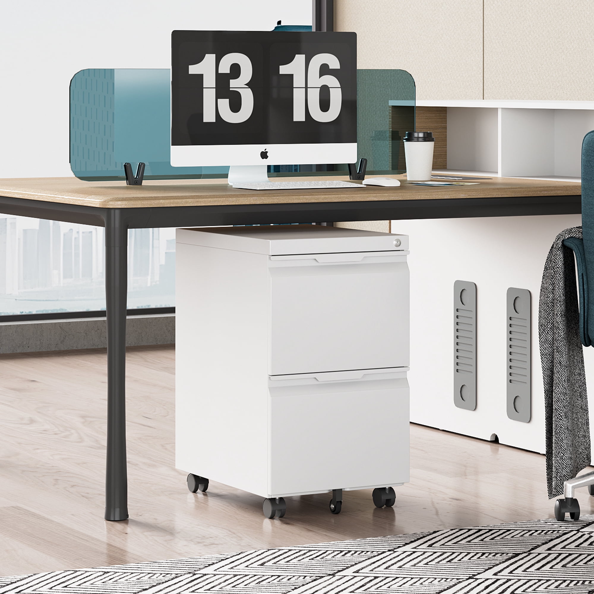 Topass 2 Drawer Mobile File Cabinet, Under Desk Metal Storage Cabinet with Lock, Office Filing Cabinet for A4/F4/Letter (White)