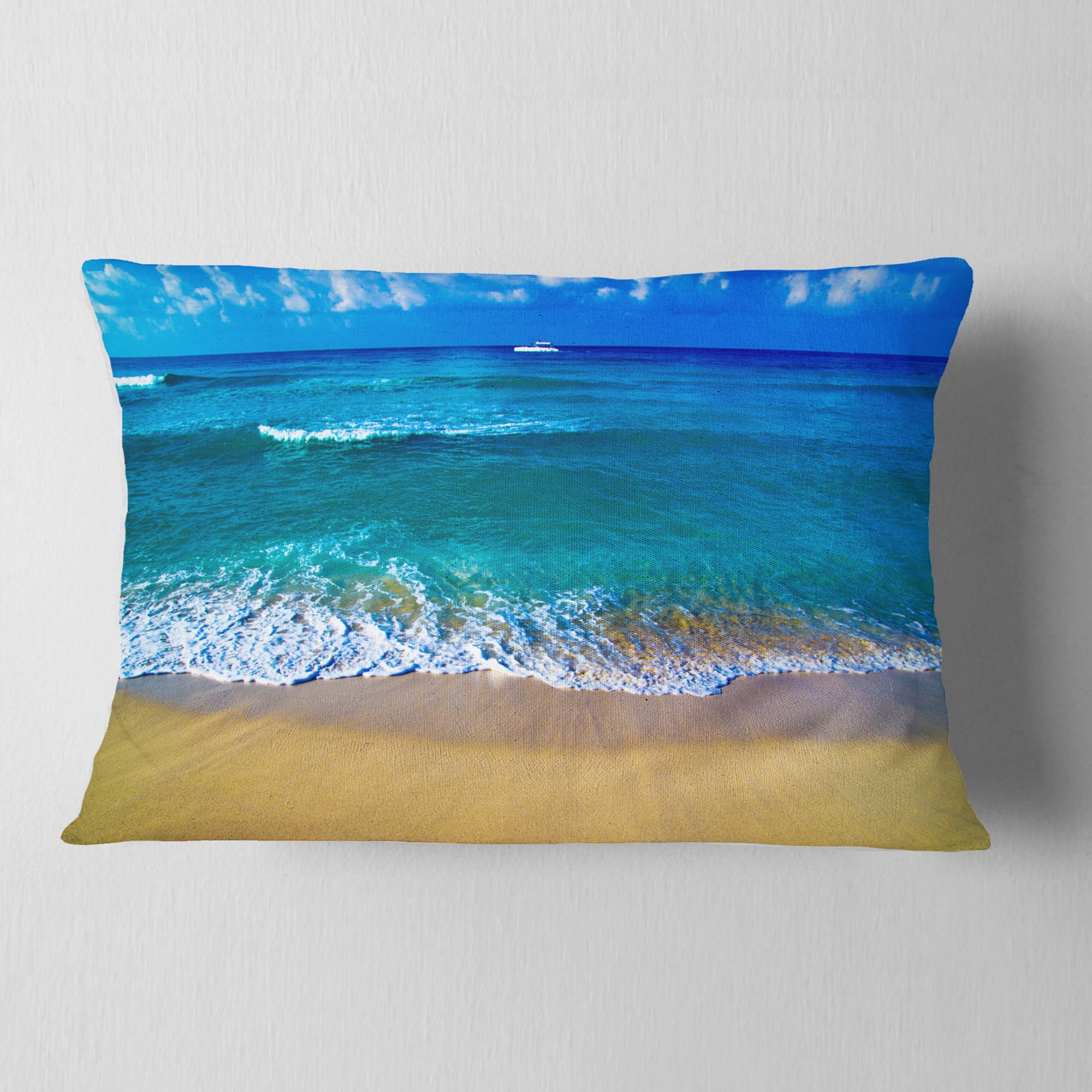 Designart 12" x 20" Blue Polyester Throw Pillow