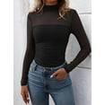 thumbnail image 5 of Women'S Sexy- Mock Turtle Neck Long Sleeve Tops Sheer Mesh Ruched Trendy Going Out Shirts Blouse Black S, 5 of 7