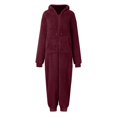 thumbnail image 4 of BiZtdJrK Plus Size Fleece Jumpsuit for Women Fuzzy Sherpa Drawstring Hooded Romper Pajama Long Sleeve Warm Winter Onesie Sleepwear Wine S, 4 of 7