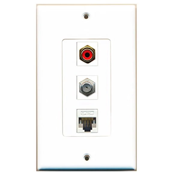 RiteAV - 1 Port RCA Red and 1 Port Coax Cable TV- F-Type and 1 Port Cat5e Ethernet White Decorative Wall Plate Decorative