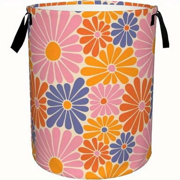 Hipster Retro Bohemian Style High-quality Folding Laundry Basket - Bright Daisy Pattern, Handle with Durable Polyester Fabric, Suitable for Bedroom, Bathroom, Dormitory, and Living Room Storage