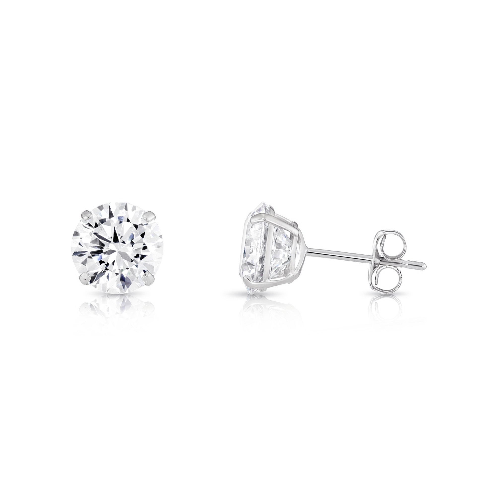 Tilo Jewelry 14K White Gold Solitaire Round CZ Stud Post Earrings with Secure Push-backs | 7mm | Classic Everyday Earrings | Women, Men, Unisex
