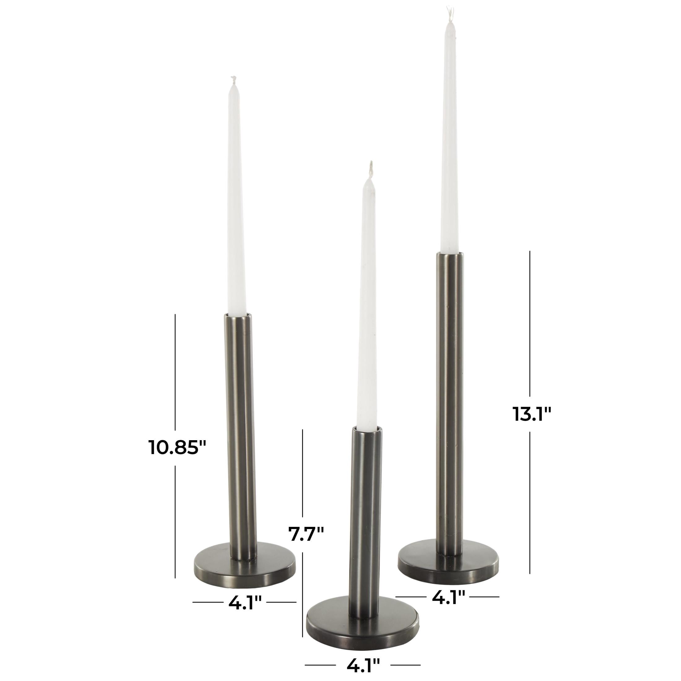 DecMode 3 Candle Black Stainless Steel Metal Slim Candle Holder with Round Base, Set of 3