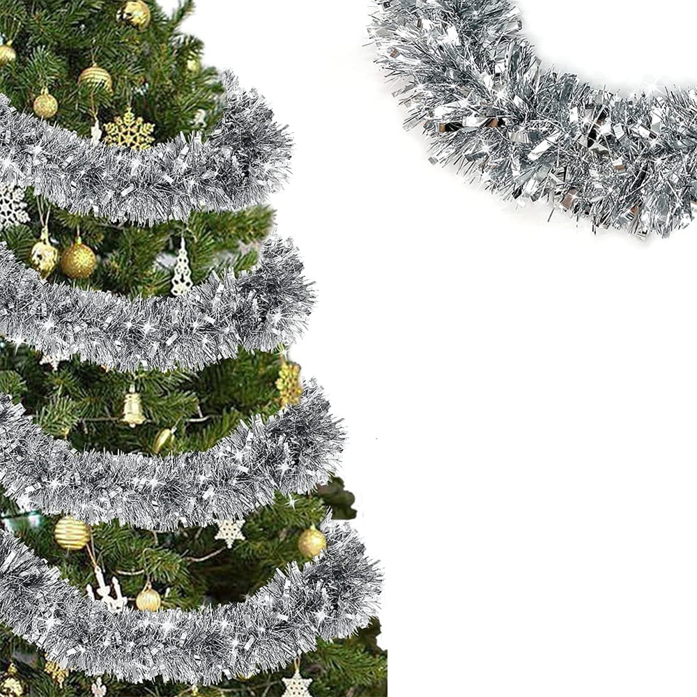 4 Pack Total 28 Ft Tinsel Garlands Christmas Tree Decorations, Thick Thin Metallic Streamers