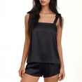thumbnail image 4 of LNWUY Womens Satin Pajama Set Bow Tie Knot Tank Top Soft Breathable Comfort 2 Piece Cami Shorts Summer Sleepwear Black XL, 4 of 6