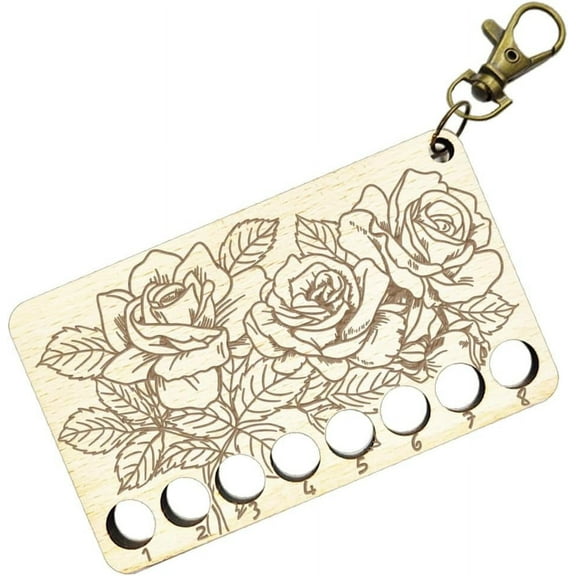 1pc Wood Thread Project Cards 8-Holes Winding Plate Board Card with Numbers Blooming Rose Pattern Rectangle Floss Bobbins Organizer Sewing Floss Accessories for Cross Stitch