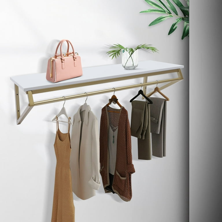 Miumaeov Gold 41 Wall Mounted Clothes Rack with Shelf Industrial Pipe Coat  Hanger 