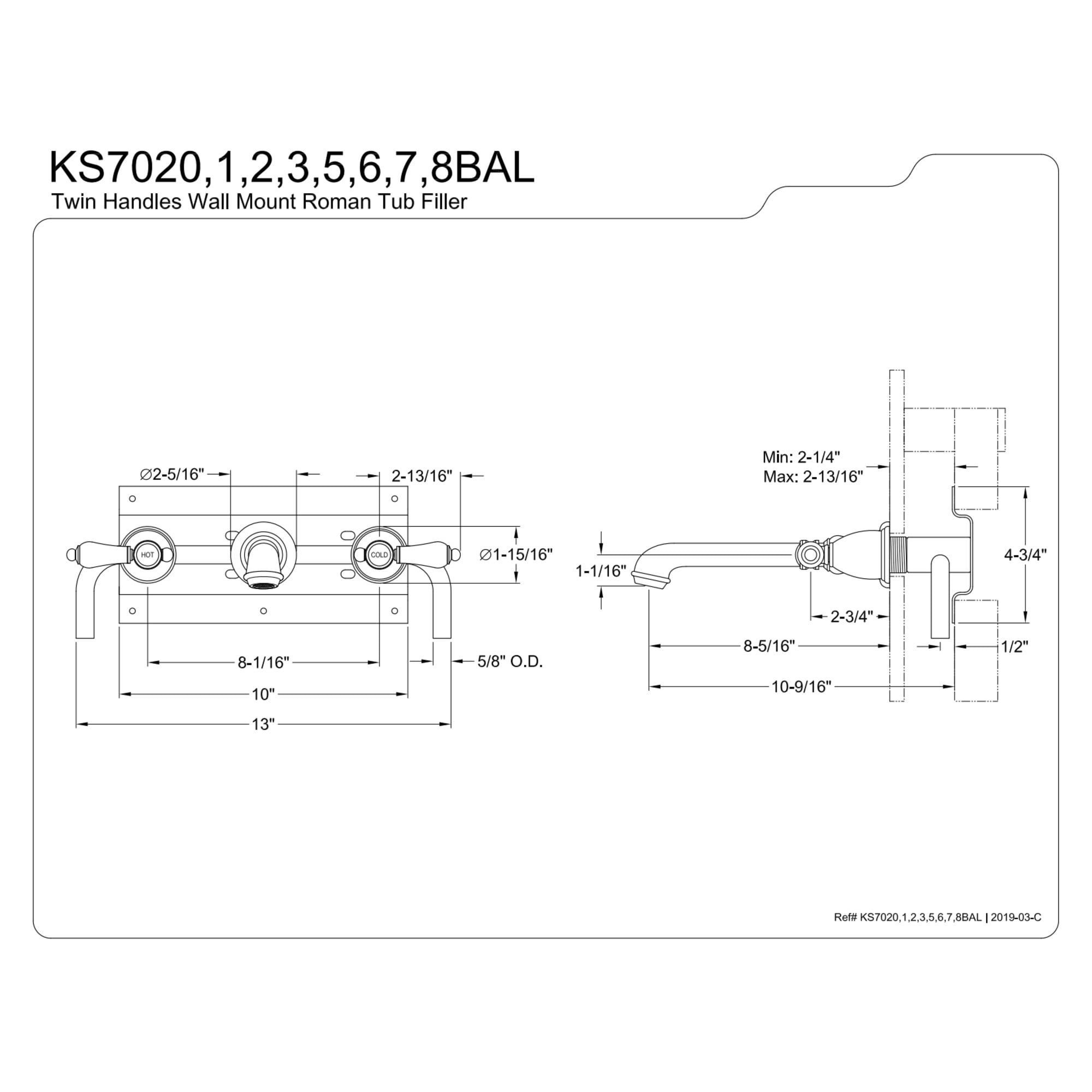 Kingston Brass KS7023BAL Heirloom Two-Handle Wall Mount Roman Tub Faucet, Antique Brass