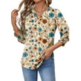 thumbnail image 3 of Fantaslook 3/4 Sleeve Womens Tops Dressy Casual Blouses V Neck Work Shirts Trendy Tops with Smocked Cuffs, 3 of 7