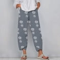 thumbnail image 5 of Print Pants for Women Casual Plus Size Elastic Waist Cropped Trousers with Pocket Flared Harem Hem Loose Bottoms, Gray, XL, 5 of 5