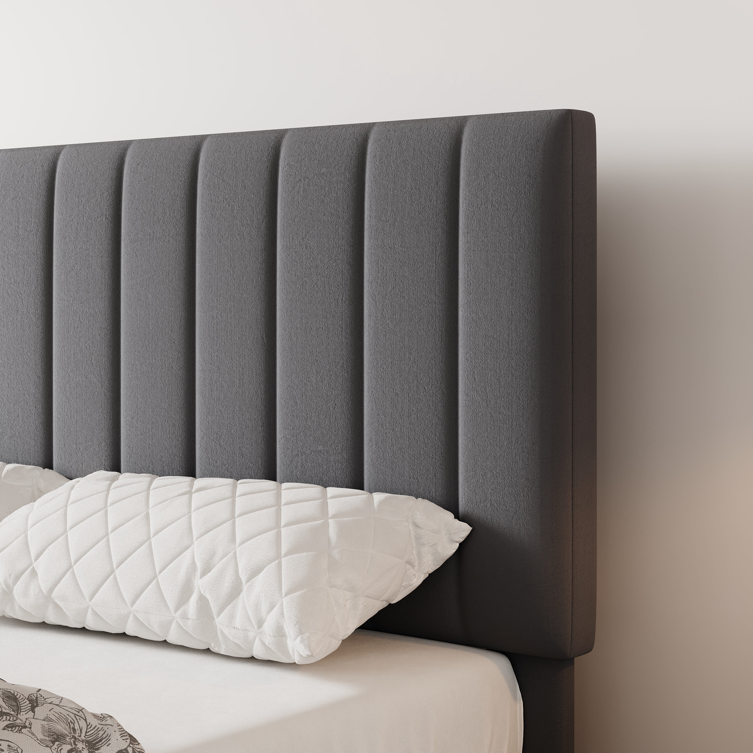 Einfach Queen Bed Frame with Adjustable Upholstered Velvet Headboard and 4 Storage Drawers, No Box Spring Required, Gray