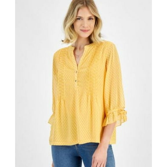 Nautica Jeans Womens Mixed Media Pintucked Golden Glow S