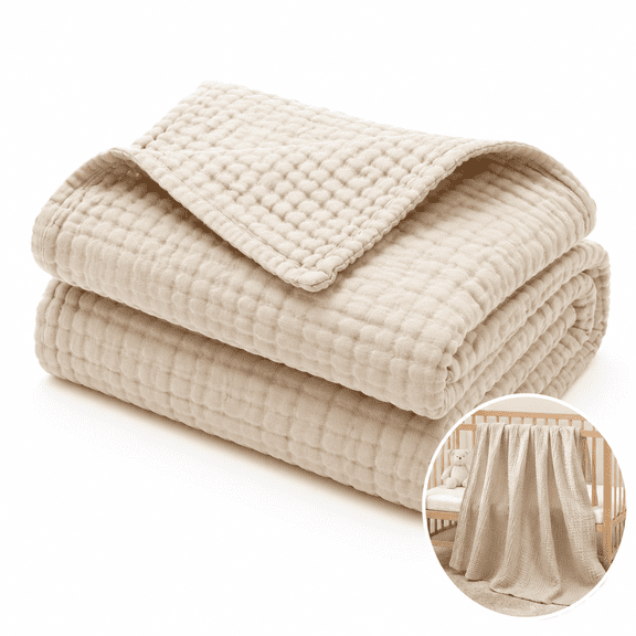 Artrylin 6-Layer Muslin Baby Swaddle Blanket, Soft Absorbent Cotton Towel & Receiving Blanket – Breathable Fluoride-Free Infant Bath Wrap & Stroller Cover, Shower Gift (Beige)