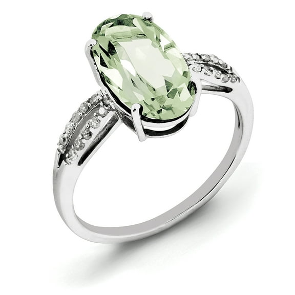 Sterling Silver Rhodium Green Quartz & Diam. Ring QR3078AG