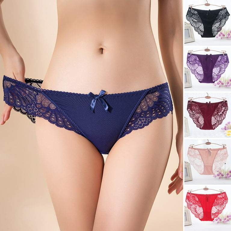 rygai Women Panties Low Waist Lace Breathable See-through Bow-knot  Seductive Soft Thin High Elasticity Lady Briefs for Inner Wear,Skin Color M