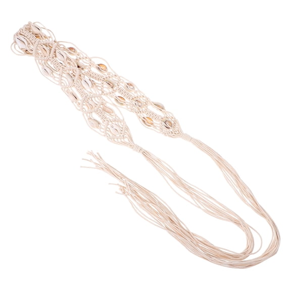 OFFIGAM Beige Boho Macrame Belt for Women with Adjustable Tie Closure and Shell Accents Stylish Wide Waistband Accessory