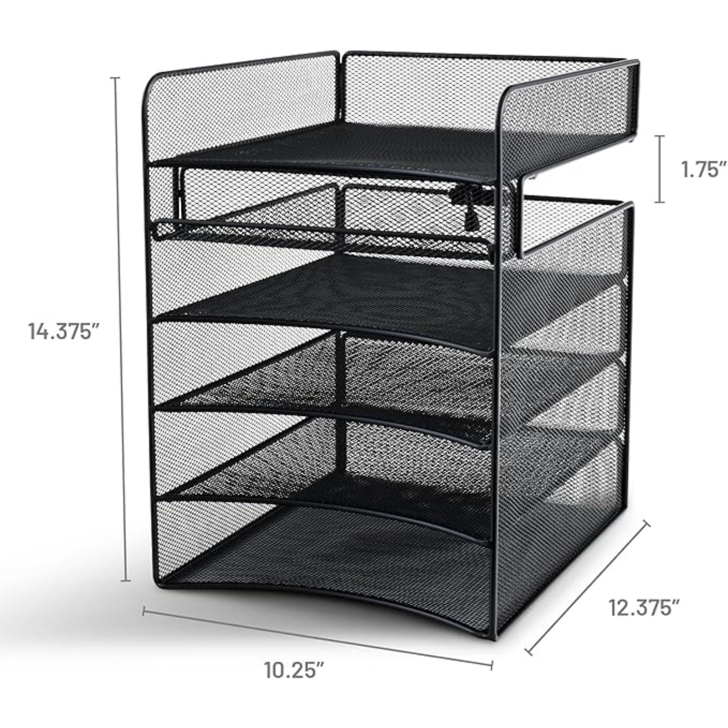 Hanging Desktop Organizer with 5 Horizontal Trays, Under-Desk Storage. Fits Tables 1.75" Thick and Under
