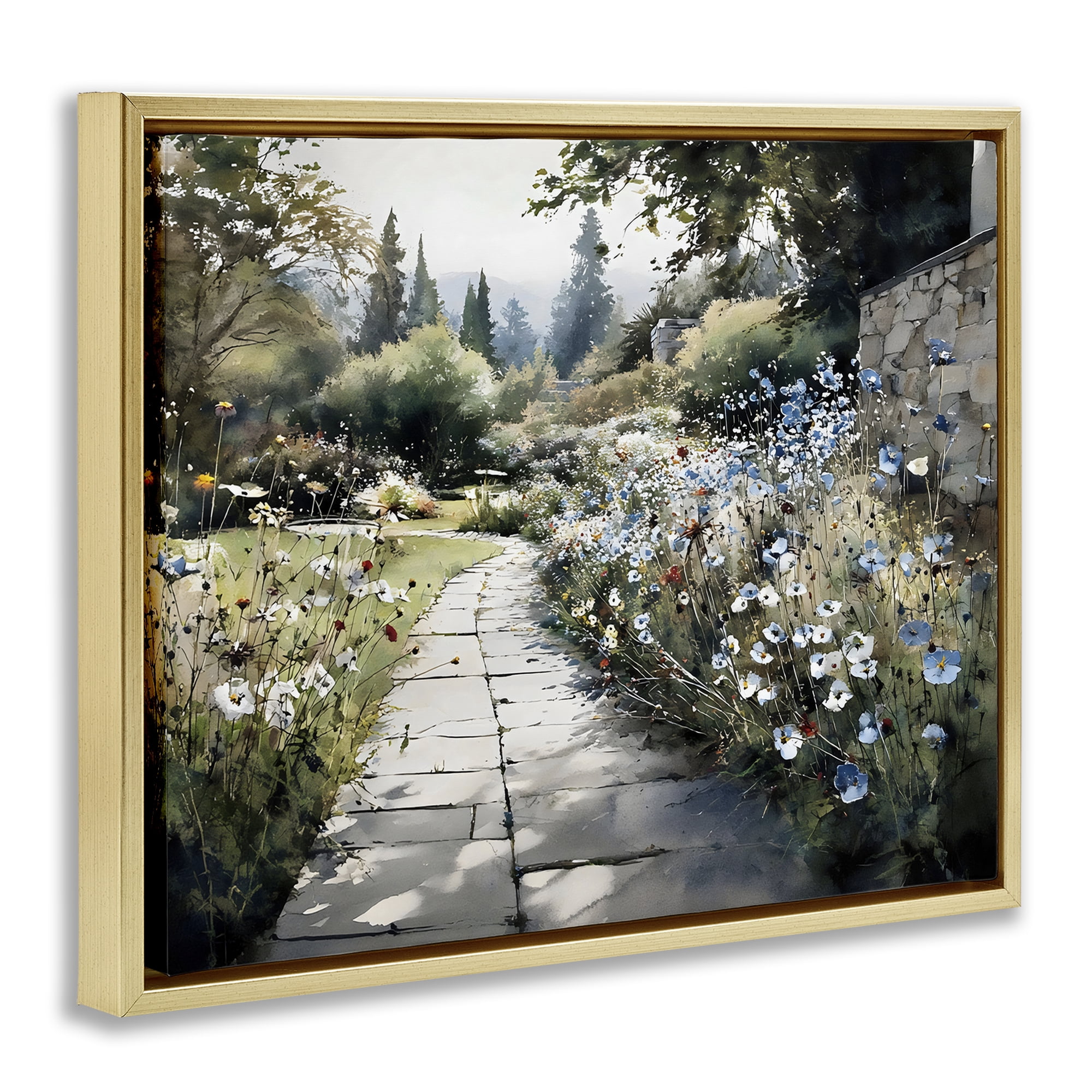 Stupell Industries Garden Pathway in Summer Light Gold Framed Floater Canvas Wall Art, design by Franklyn Gregory