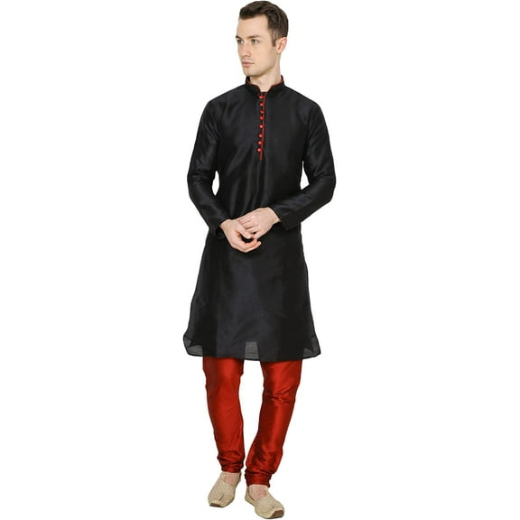 Royal Kurta Mens Silk Blend Kurta Pyjama Set (42, Black)