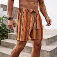 thumbnail image 7 of Men's Drawstring Waist Knited Jacquard Striped Shorts 7 Inch Boho Summer Beach Shorts with Pockets Size S-2XL Orange, 7 of 7