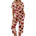 thumbnail image 3 of Kixjoy Womens Lounge Set Tops and Capris Short Sleeve Lounge Summer Sweatsuits Classic Valentines Loose Fit Sweatsuits for Women with Pockets, Vermilion XL, 3 of 7