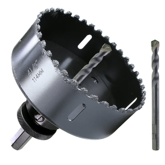 WOWSUPM 4-1/2"Carbide Grit Hole Saw Cutting Air Brick Stucco Hardy Plank Drywall Cement Board with Pilot Drill Bits Up to 3X Long Life