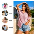 thumbnail image 4 of Enmain Womens Button Down Shirt Short Sleeve Collared Textured Summer Tops Casual Beach Shirt Pink XL, 4 of 8