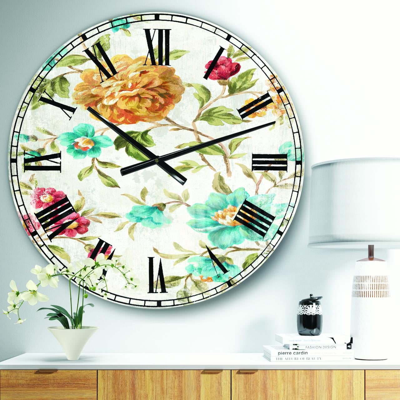 Designart Oversized Multicolor Analog Round Cabin Lodge Modern Wall Clocks, CLM30624-C23