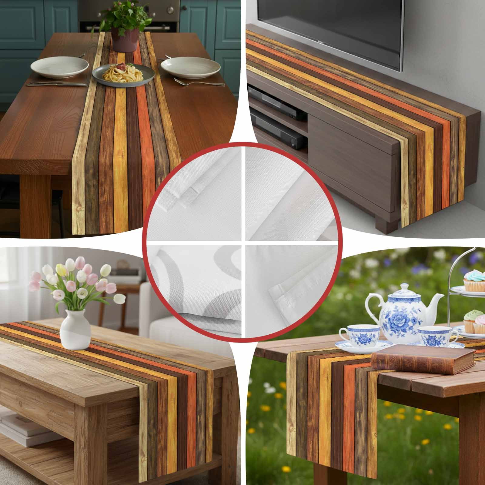 Farm Vintage Wood Board Table Runner 90 Inches Long, Farmhouse Wooden Grain Table Runners Tabletop Scarf Kitchen Dining Tables Decoration for Home Party Indoor Outdoor