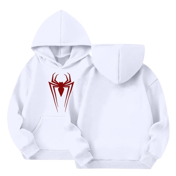 Spider Hero Pullover Hoodie, Front Spider Emblem Printed Long Sleeve Kangaroo Pocket Sweatshirt for Boys Girls Halloween