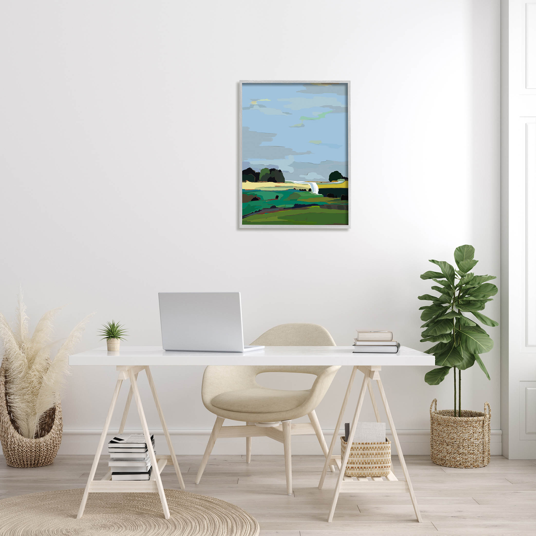 Stupell Industries Flowing Stream Rural Landscape Graphic Art Gray Framed Art Print Wall Art, Design by Nikita Jariwala