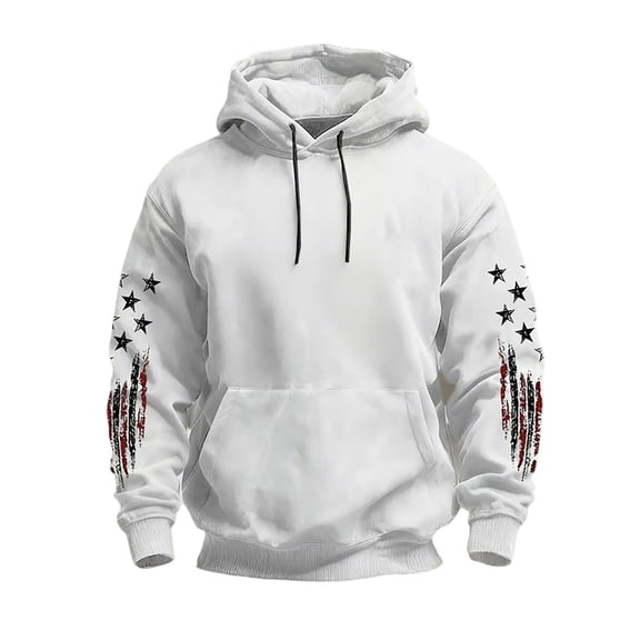IWRICH USA Flag Graphic Hoodies for Men Western Pullover Sweatshirts Crewneck Big and Tall Fashion Tops White XL