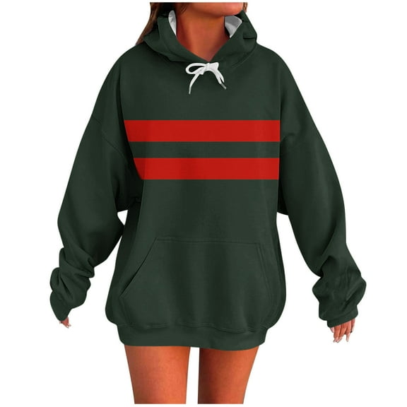 Oversized Color Block Hoodie Women 2025 - Striped Long Sleeve Pullover Tunic Top Casual Comfy Going Out Sweatshirt Fall Streetwear Loose Fit