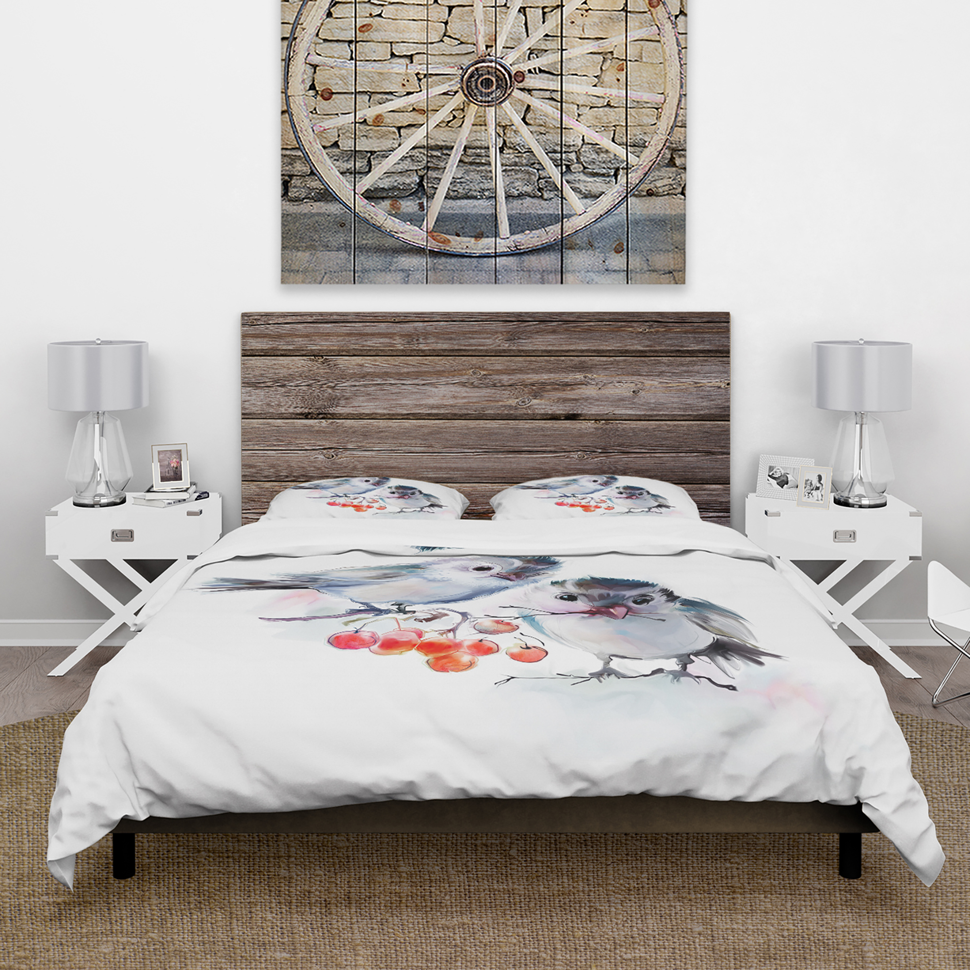 Designart 'Birds on Branch With Red Berries' Animal Duvet Cover Set