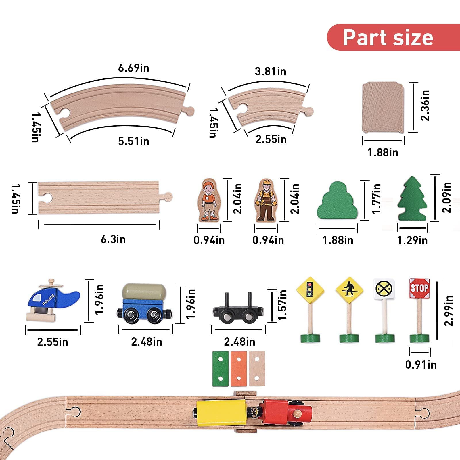 Wooden Train Set with Double-Side Train Tracks (37 pcs)