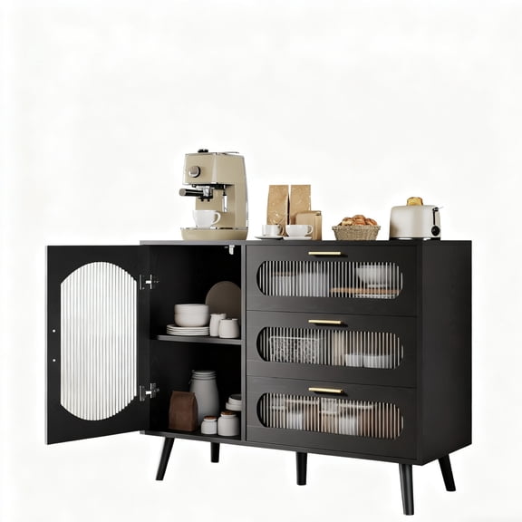 Garvee Mid Century Sideboard Buffet Cabinet, 39.4 x 15.3 x 32.3", Black